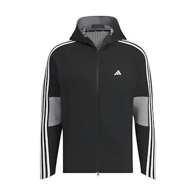 adidas Primeknit Hooded Jacket Black Striped Golf Sports Outerwear IN6664
