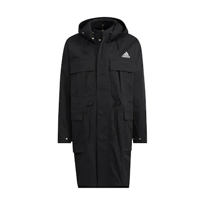 adidas PRSVE Long Wv J Black Utility Jacket with Logo and Multi-Pockets HM2709