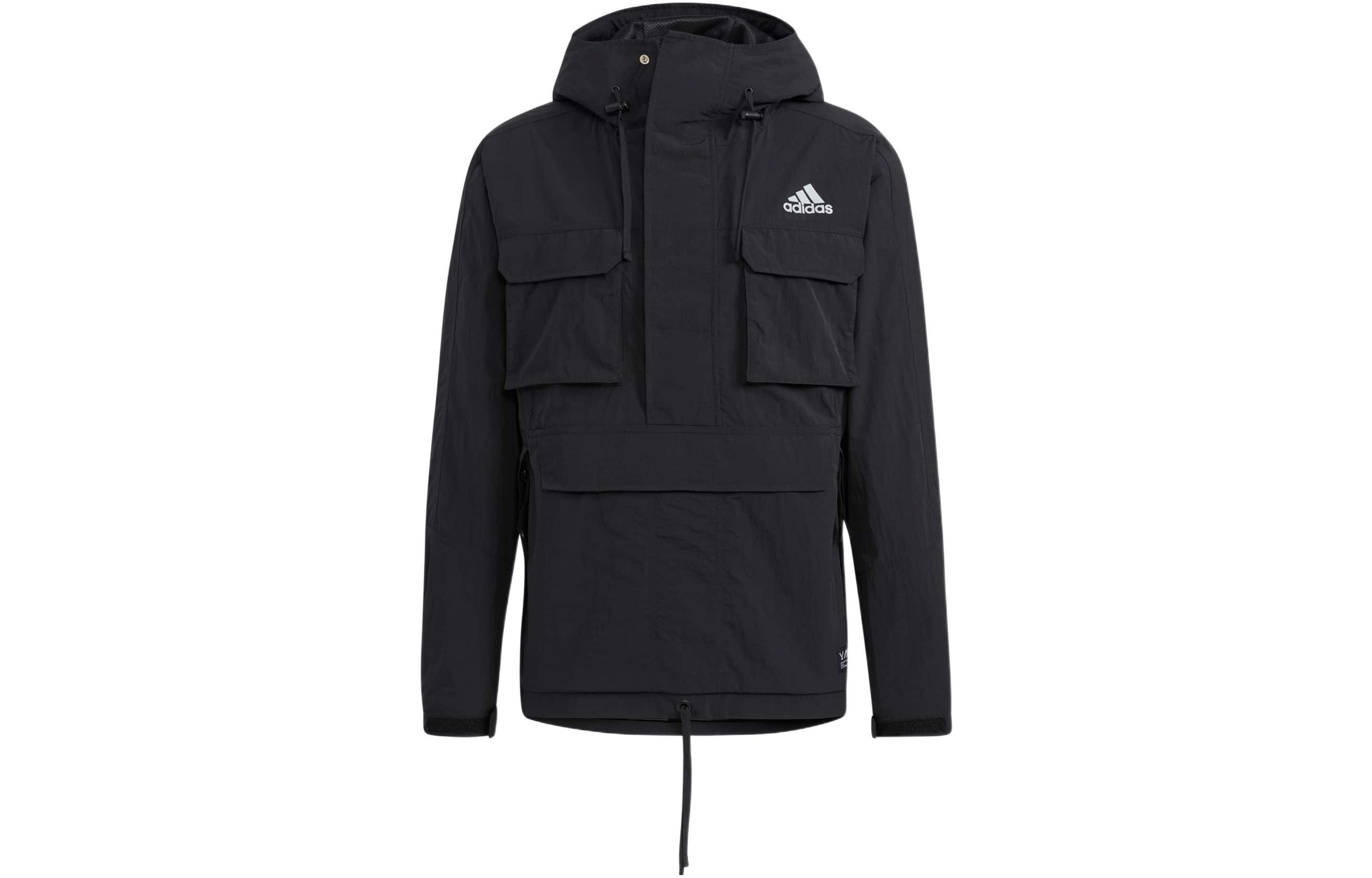 adidas Prsve Wv Anorak Black Logo Print Zip Fitness Hoodie Jacket - HM2697