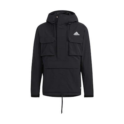 adidas Prsve Wv Anorak Black Logo Print Zip Fitness Hoodie Jacket - HM2697