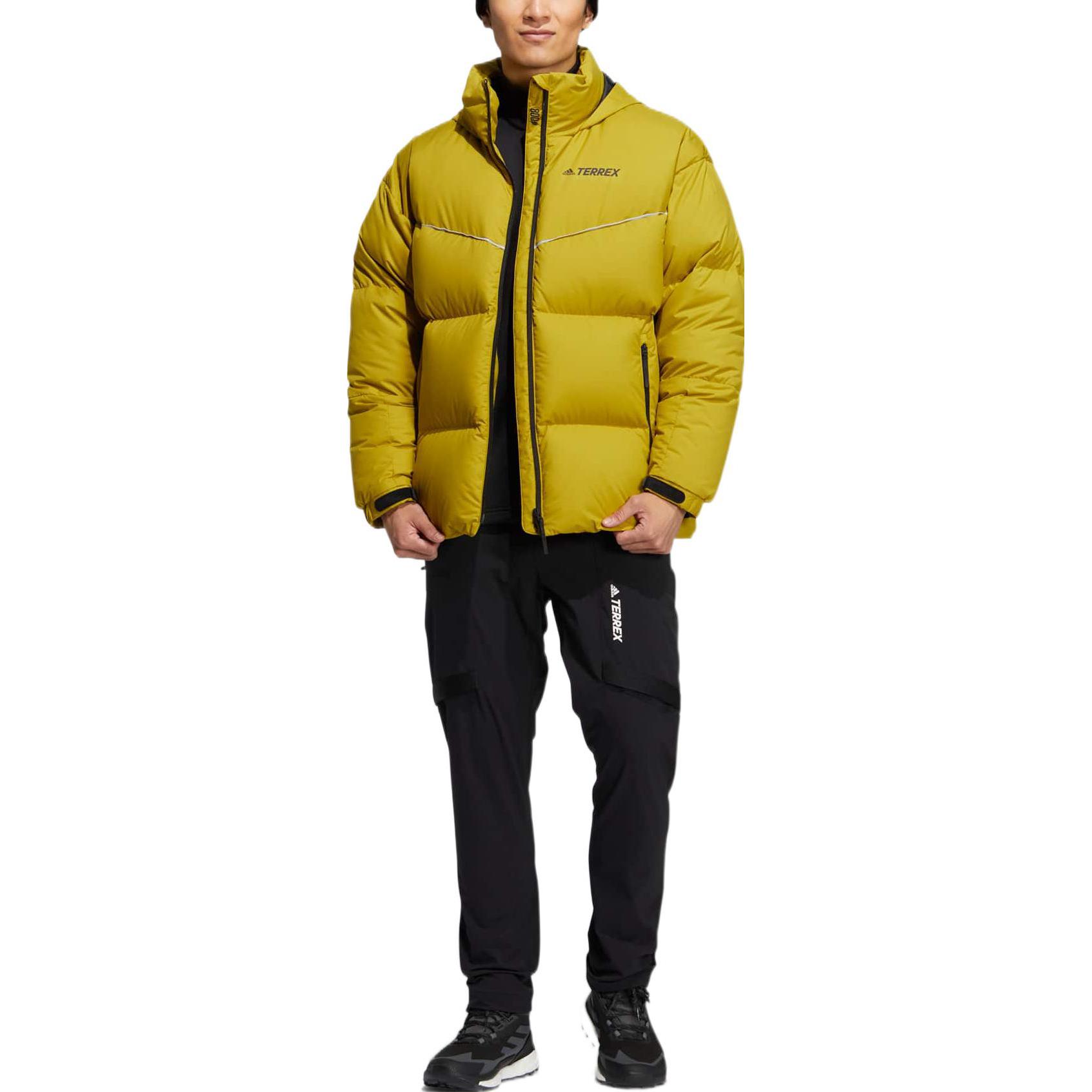 adidas Puffy Baffle Goose Down Jacket Yellow Unisex Comfortable Zip-Up Coath HN2012 圖 3