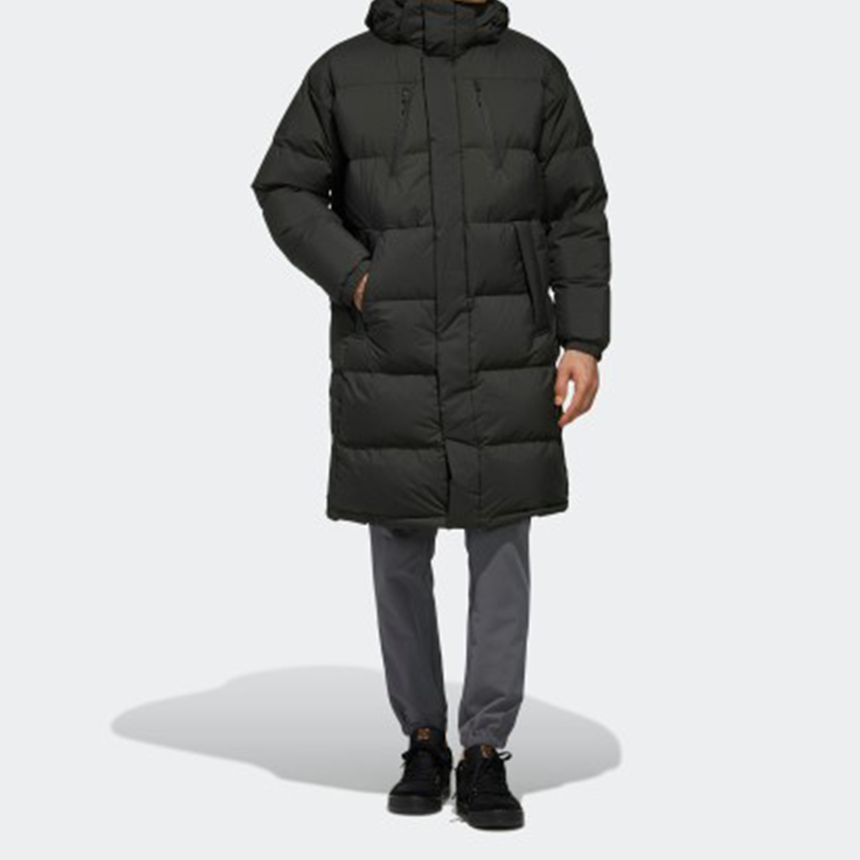 Shop adidas Puffy Long Down Jacket Earth Brown Winter Hooded Coat EH4007