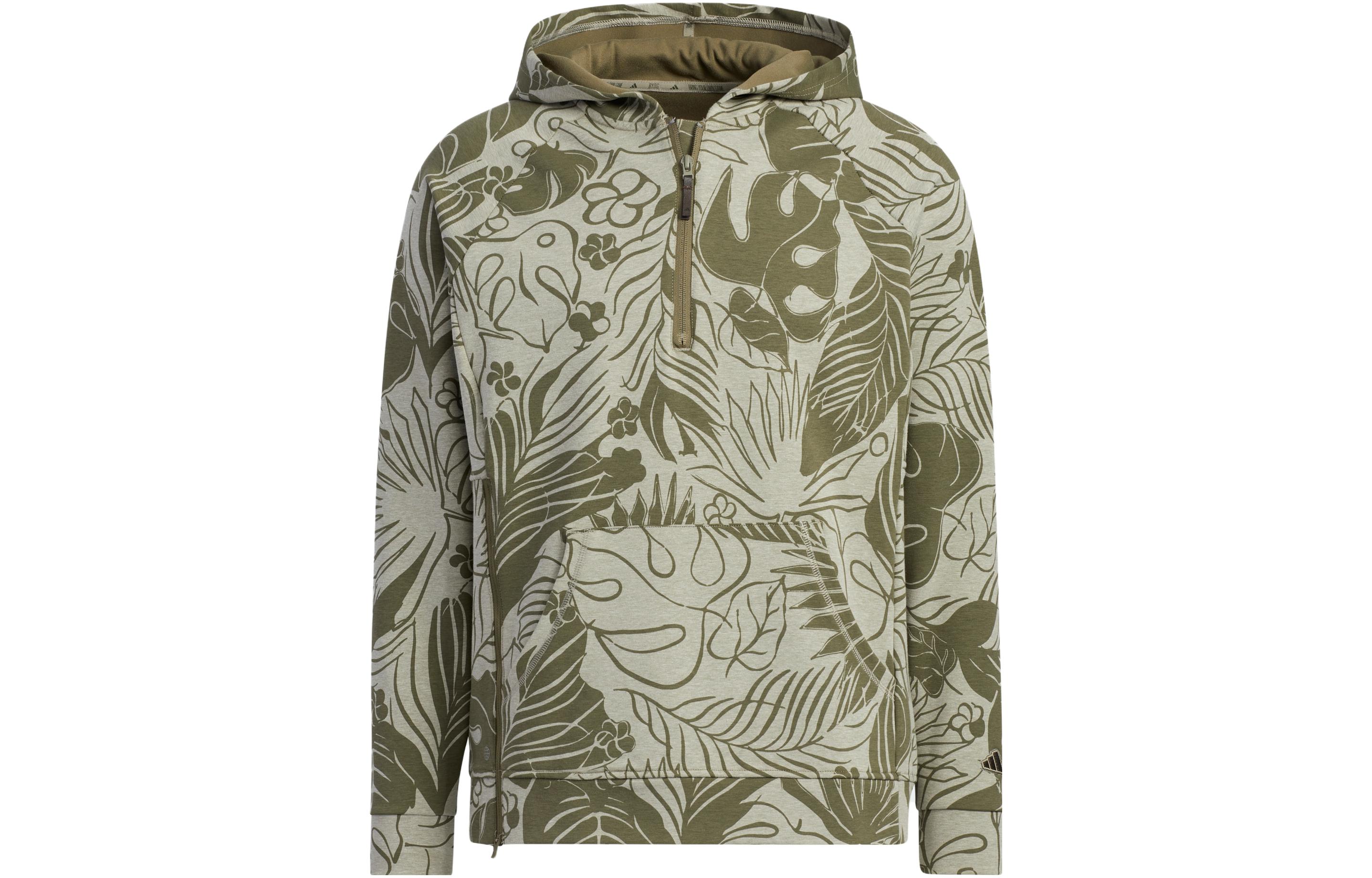 adidas Pullover Hoodie Deep Green with Floral Plant Design HS4511