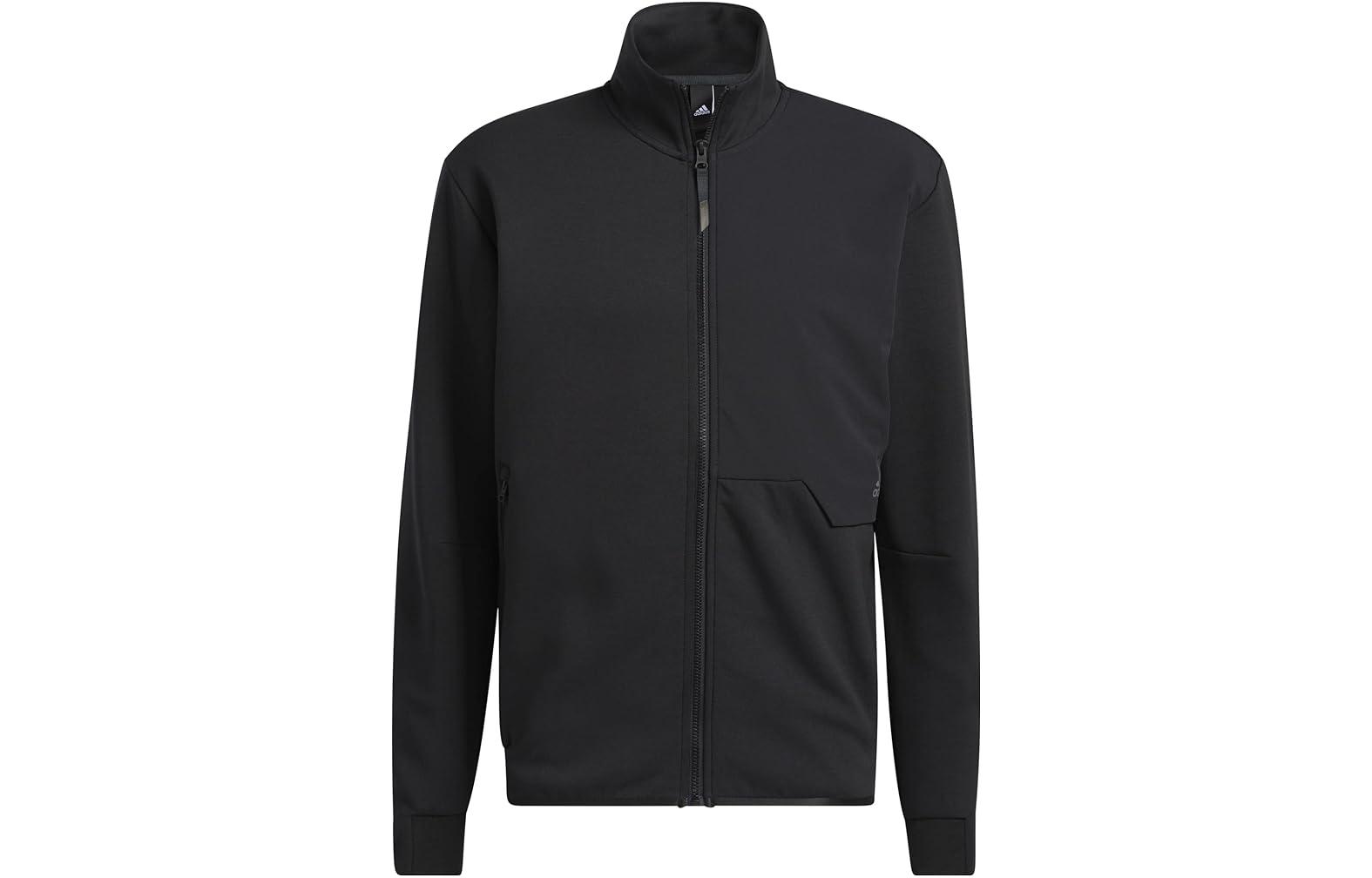 adidas Pure Black Fitted Zip-Up Jacket with Stand Collar HK4495