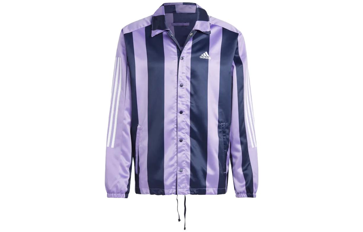 adidas Purple Striped Letter Long-Sleeve Button-Up Jacket IB8392