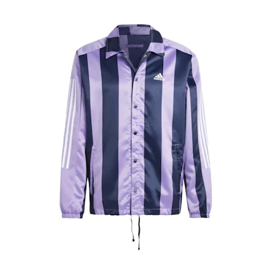 adidas Purple Striped Letter Long-Sleeve Button-Up Jacket IB8392