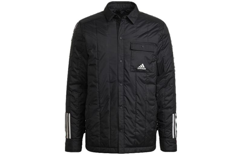 adidas Quilted Logo Print Button-Up Jacket Long Sleeve Black () HG8706