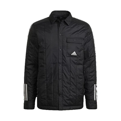 adidas Quilted Logo Print Button-Up Jacket Long Sleeve Black () HG8706