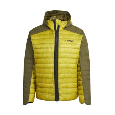 adidas Quilted Zip Hoodie Jacket with Logo Print in Pulse Olive HH9215