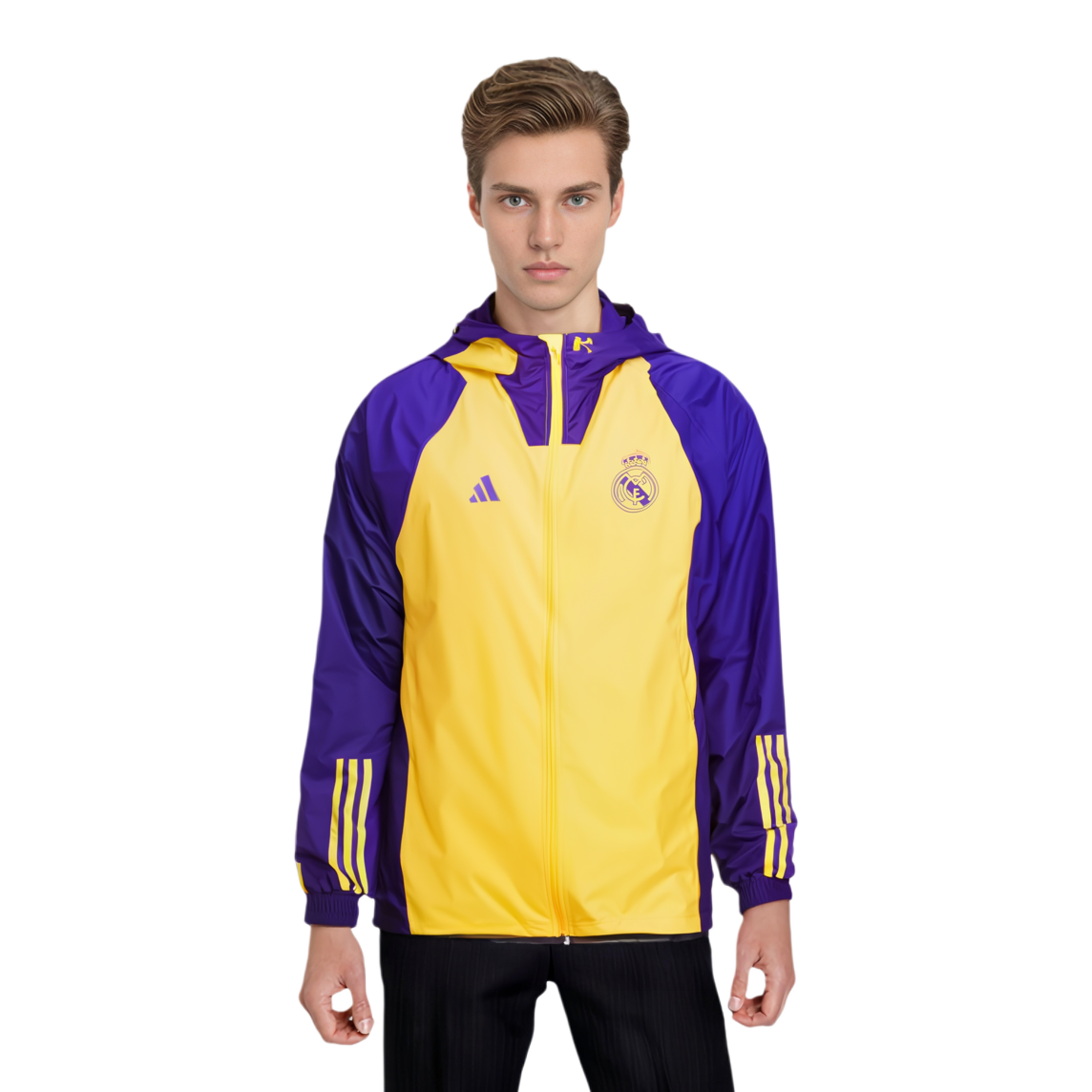 adidas Real Madrid 2023/24 Purple Yellow Hoodie Jacket Unisex Outdoor Comfort IQ0538 圖 4