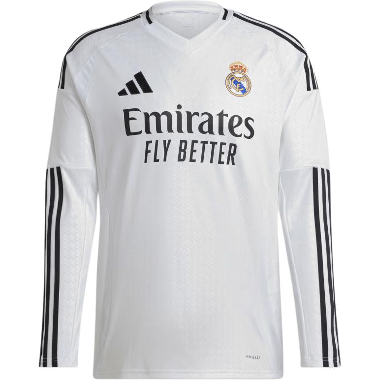 adidas Real Madrid 24/25 Long Sleeve Home Jersey Fan Version White Soccer Shirt IT3442
