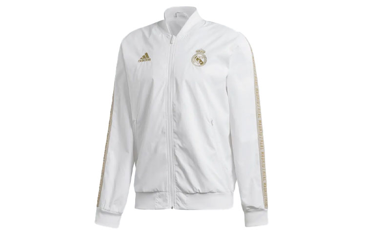 adidas Real Madrid Anthem Jacket White - Embroidered Logo Retro Soccer Track Top DX8695