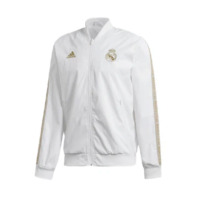 adidas Real Madrid Anthem Jacket White - Embroidered Logo Retro Soccer Track Top DX8695