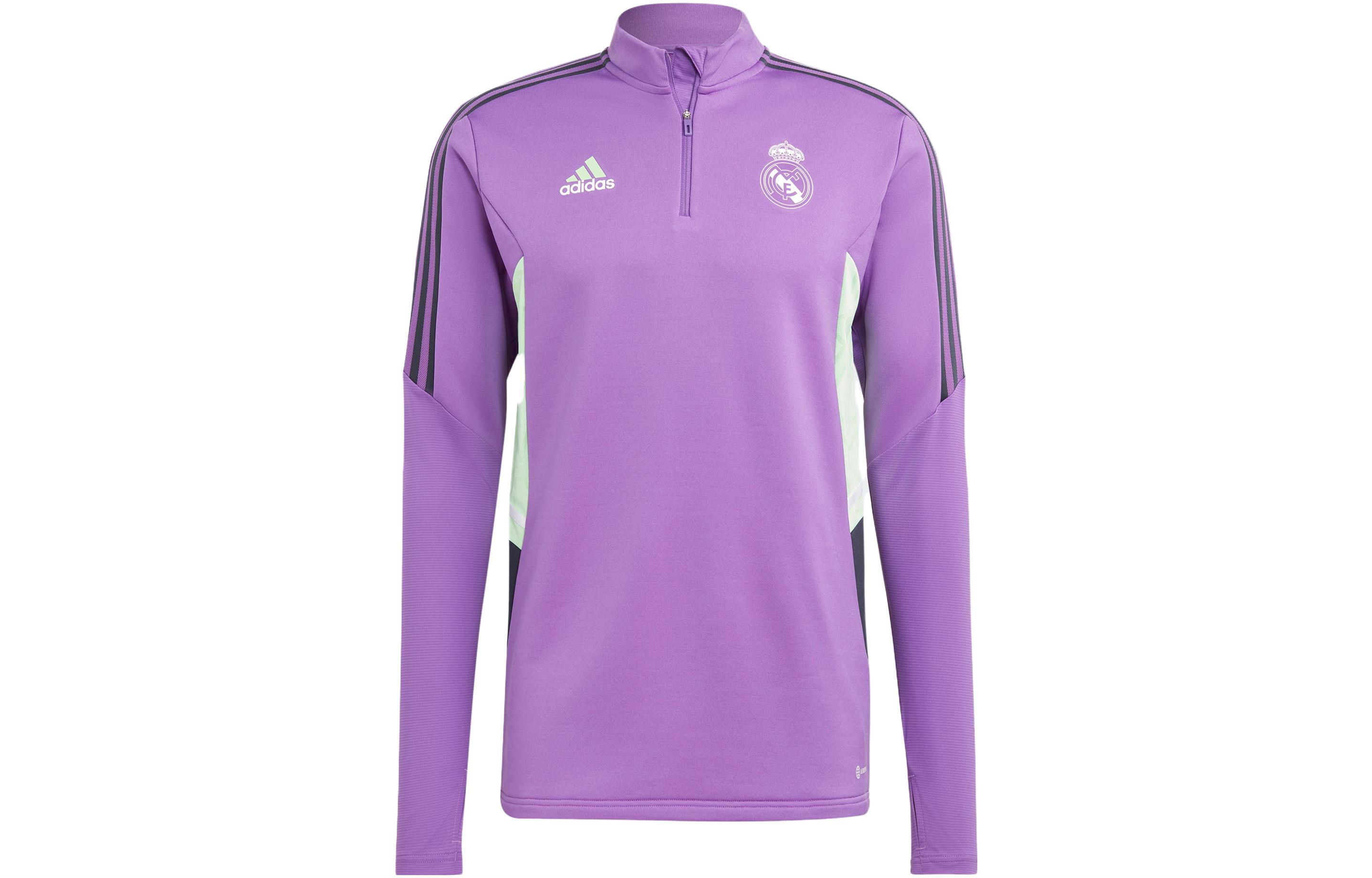 adidas Real Madrid Condivo 22 Purple Half-Zip Long Sleeve Football Top Mens. HT8803