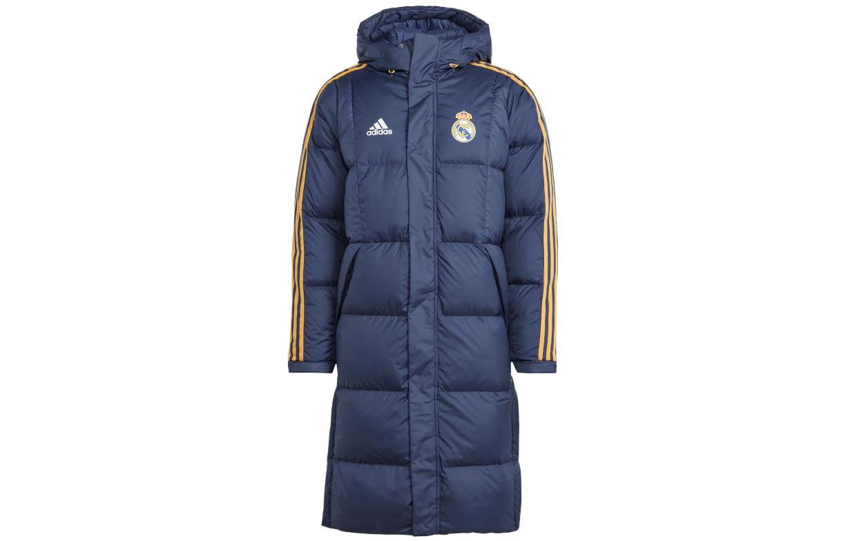 Order adidas Real Madrid DNA Down Coat  Ink Blue Hooded Jacket with Stripes HY0616