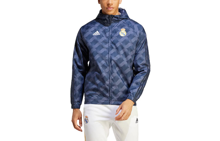 adidas Real Madrid DNA Windbreaker Jacket Legend Ink Blue Full-Print HY0615