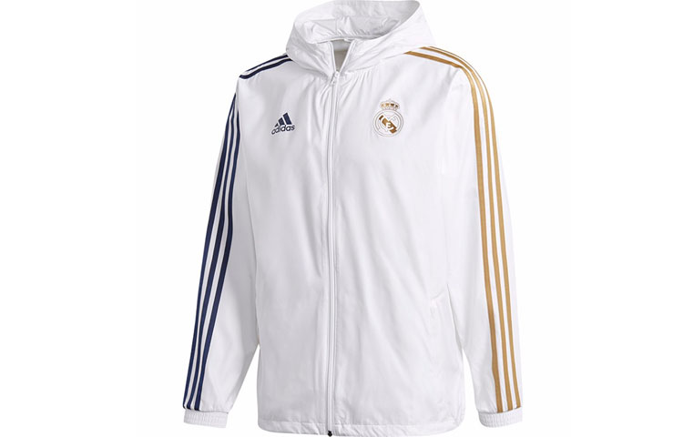 adidas Real Madrid Football Jacket White Silk Screen Badge Design GE1996