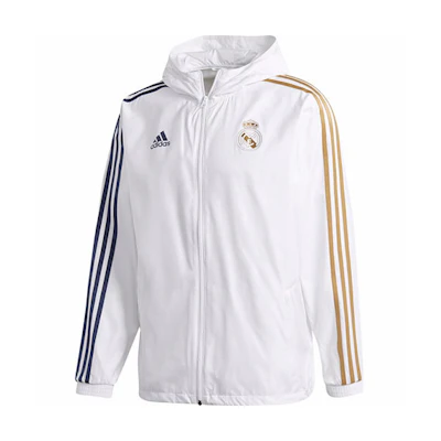 adidas Real Madrid Football Jacket White Silk Screen Badge Design GE1996