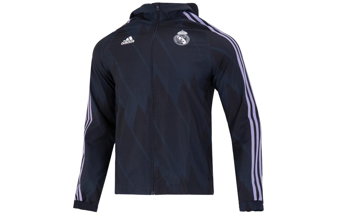adidas Real Madrid Football Series Logo Hoodie Zip Jacket Blue HD1334