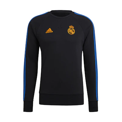 adidas Real Madrid Retro Stripe Crewneck Sweatshirt Black Football Top GU9706