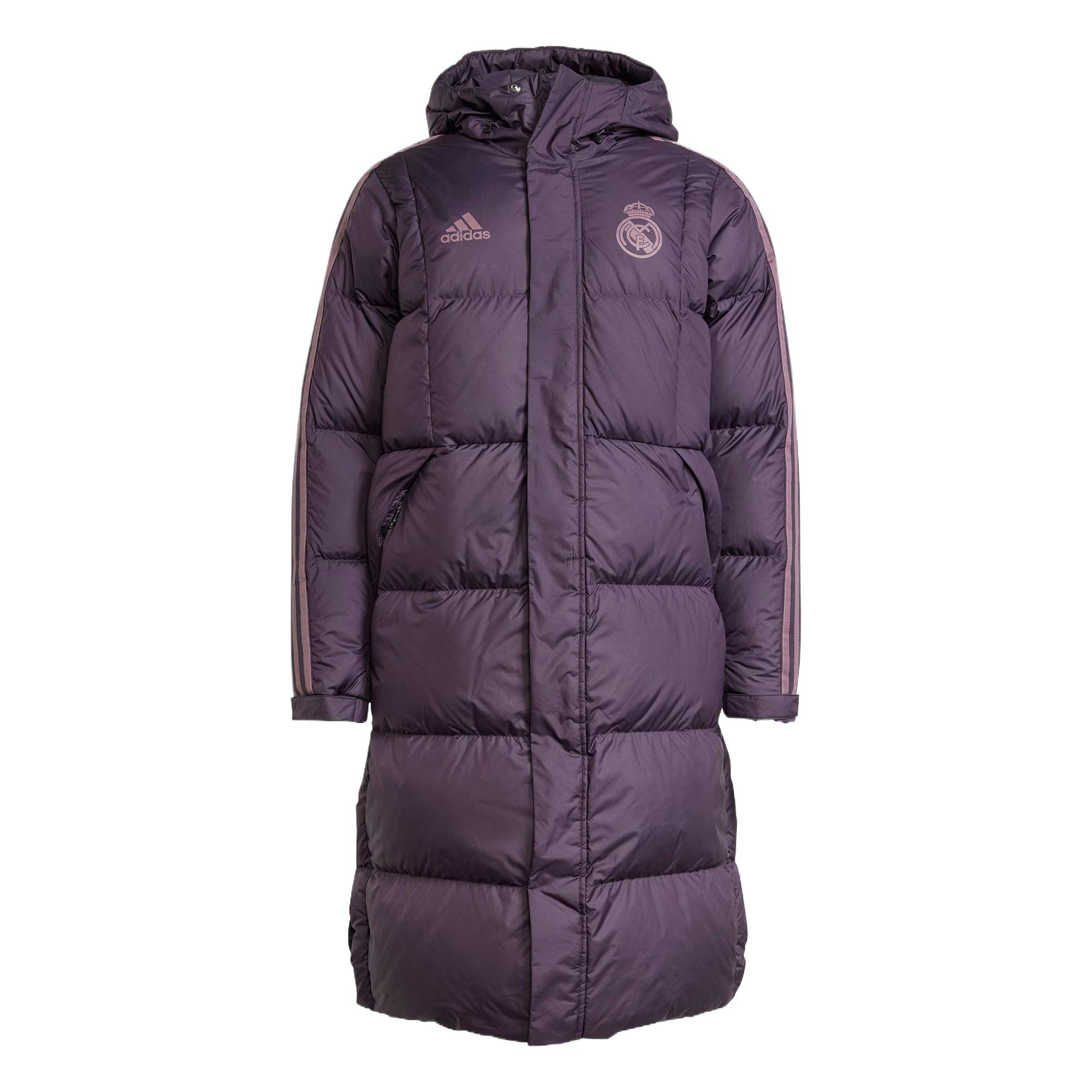 adidas Real Madrid Seasonal Down Coat  Hooded Puffer Jacket Dark Purple. IT3783