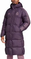 Lookbook adidas Real Madrid Seasonal Down Coat Hooded Puffer Jacket Dark Purple. IT3783