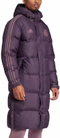 Purchase adidas Real Madrid Seasonal Down Coat Hooded Puffer Jacket Dark Purple. IT3783