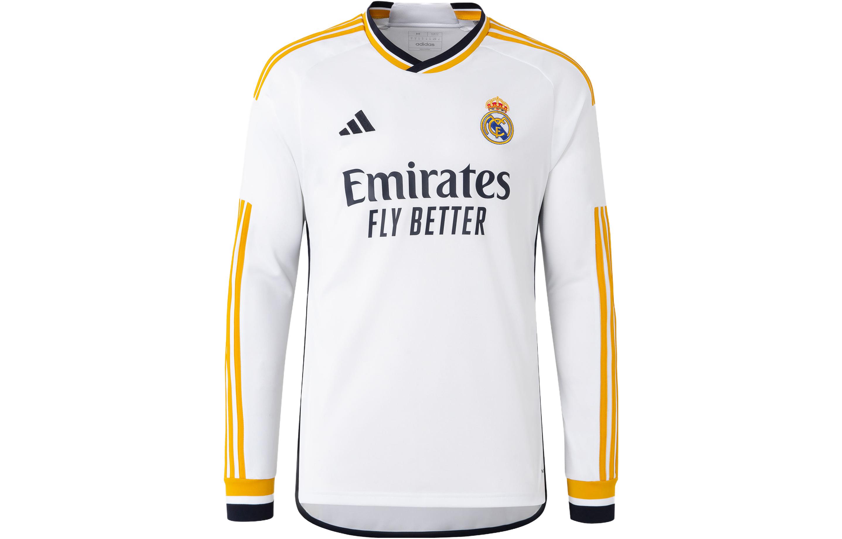 adidas Real Madrid Striped Graphic Long Sleeve Soccer Jersey White Mens. IB0018