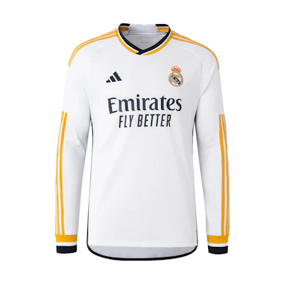 adidas Real Madrid Striped Graphic Long Sleeve Soccer Jersey White Mens. IB0018