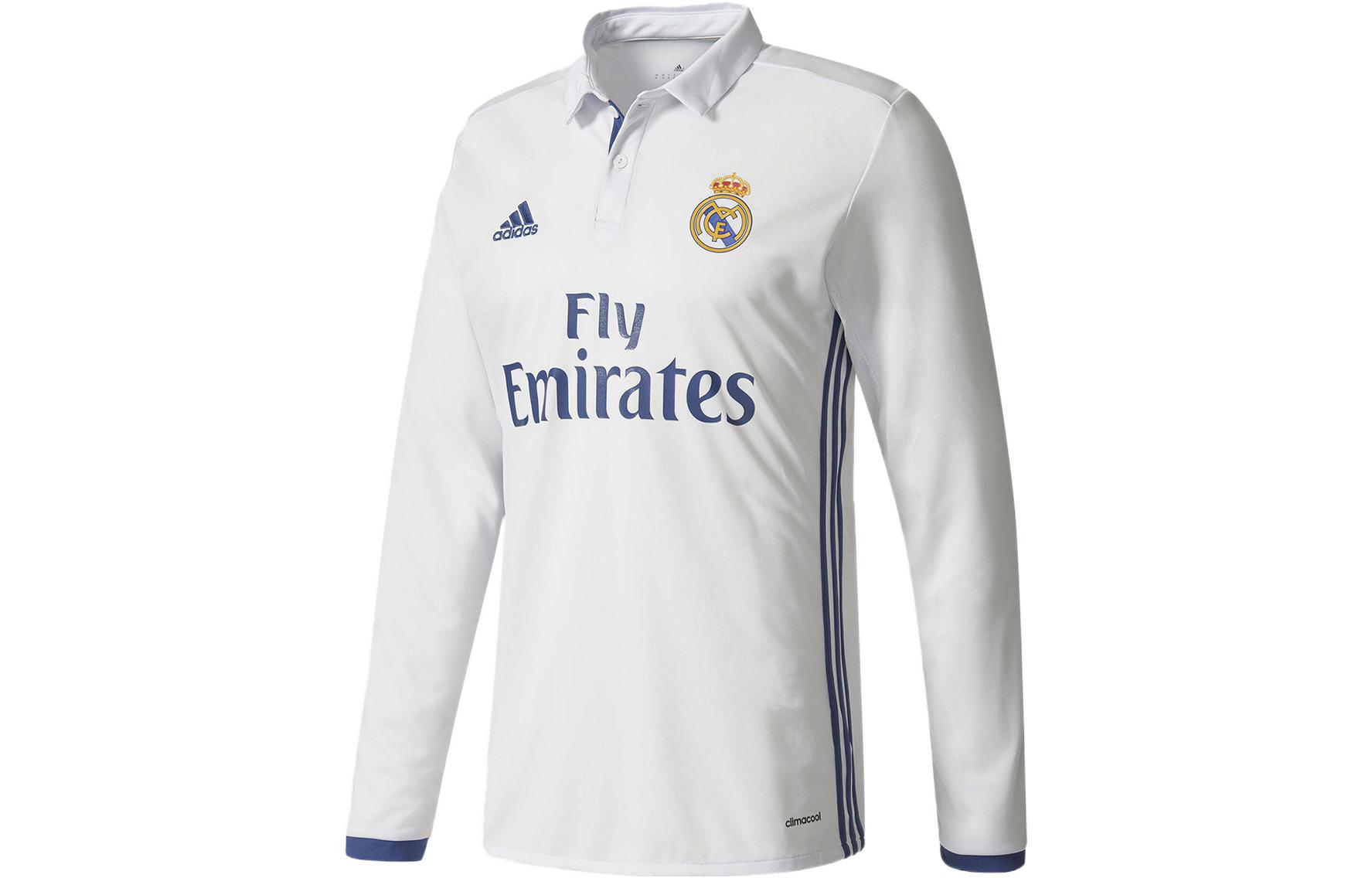 adidas Real Madrid Striped Logo Print Long Sleeve Training Polo Shirt AI5184