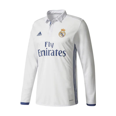adidas Real Madrid Striped Logo Print Long Sleeve Training Polo Shirt AI5184