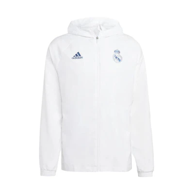 adidas Real Madrid White Football Casual Hoodie Jacket for Men with Logo Print HT6459