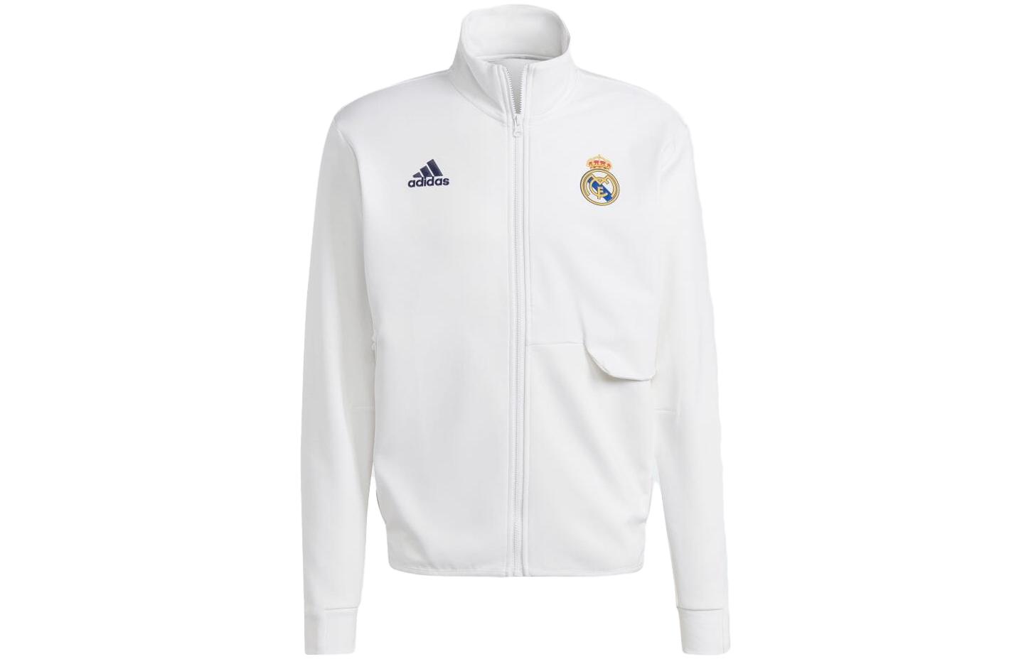adidas Real Madrid White Full-Zip Football Jacket with Logo Print HY0643