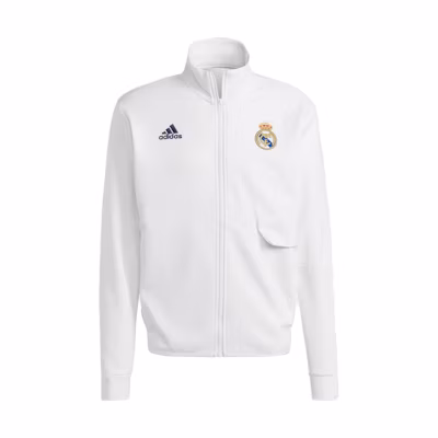 adidas Real Madrid White Full-Zip Football Jacket with Logo Print HY0643