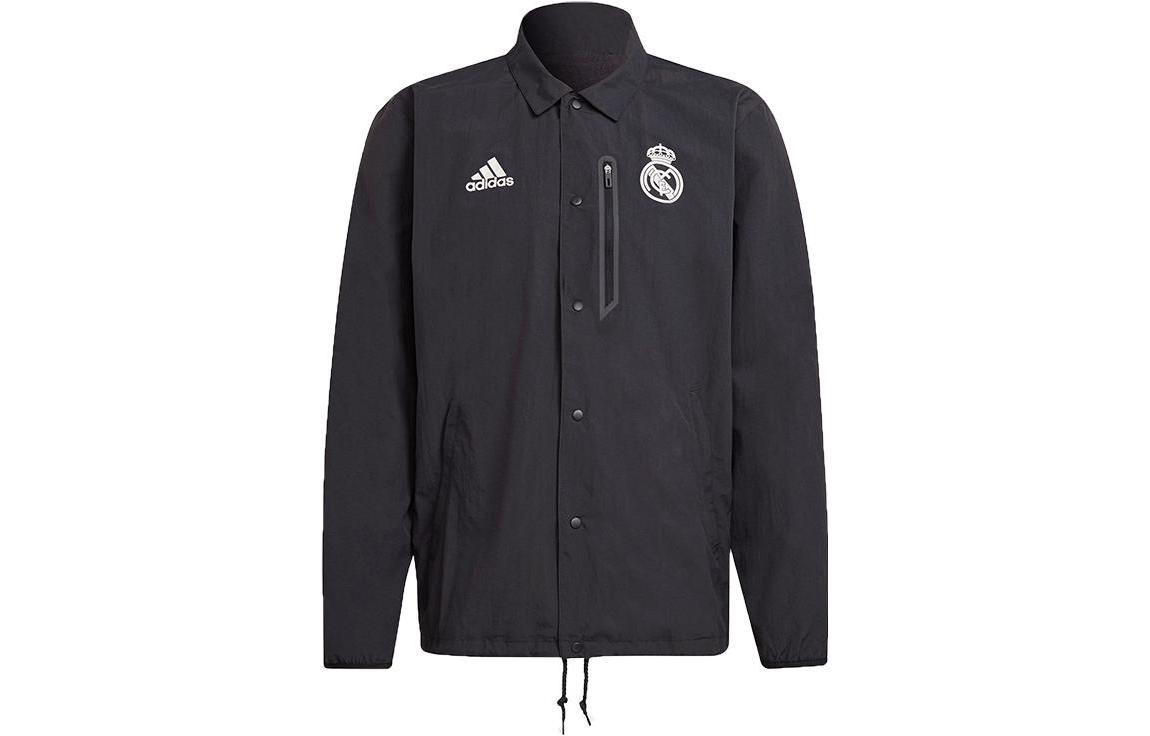 adidas Real Trv Logo Print Football Training Polo Jacket Black GR4273
