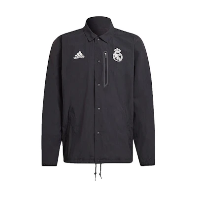 adidas Real Trv Logo Print Football Training Polo Jacket Black GR4273