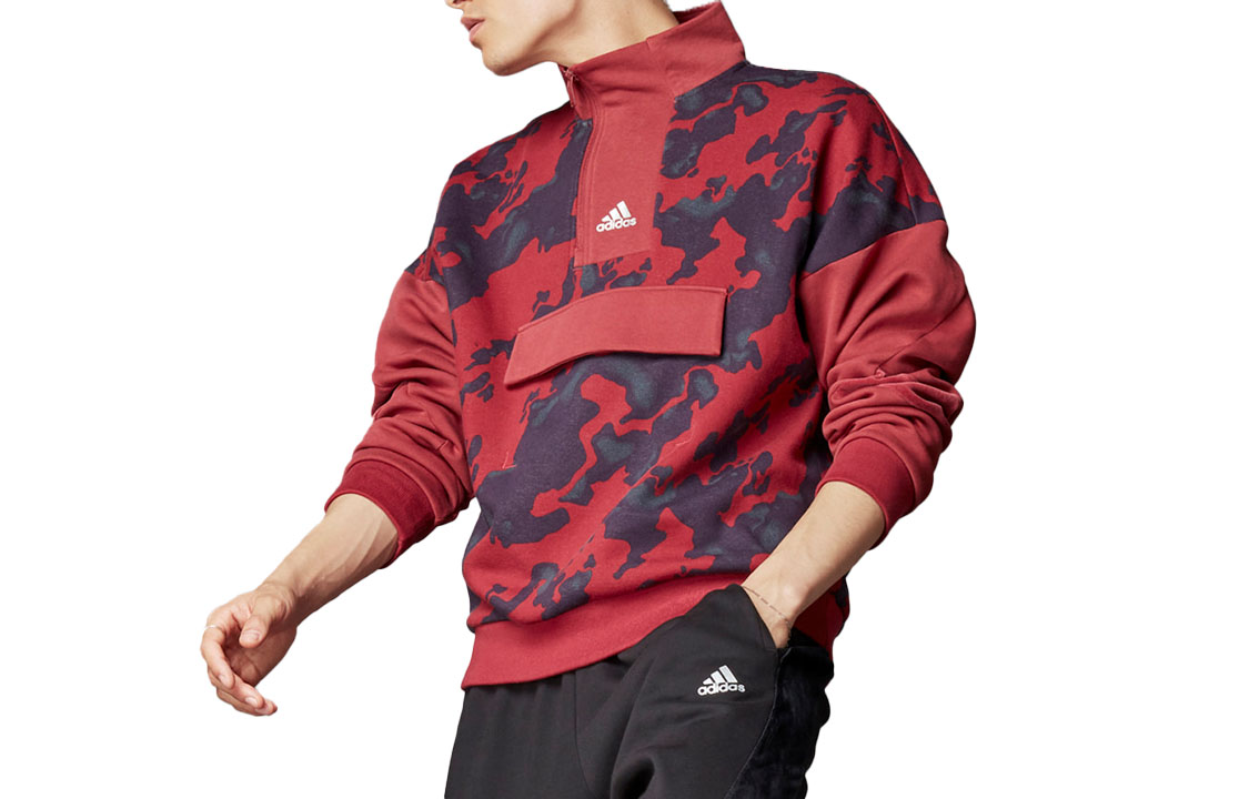 adidas Red 1/4 Zip Logo Print Long Sleeve Sports Jacket H25085