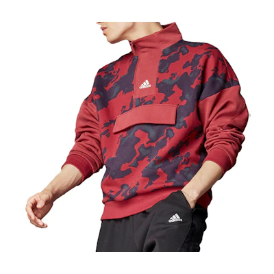 adidas Red 1/4 Zip Logo Print Long Sleeve Sports Jacket H25085