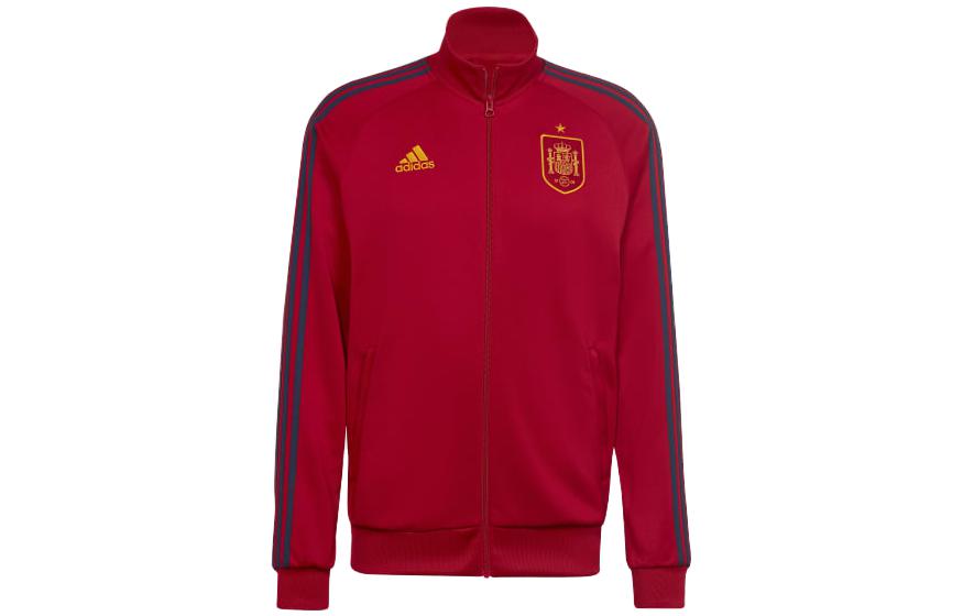 adidas Red 3-Stripes Logo Print Zip-Up Jacket Long-Sleeve Top HE8900