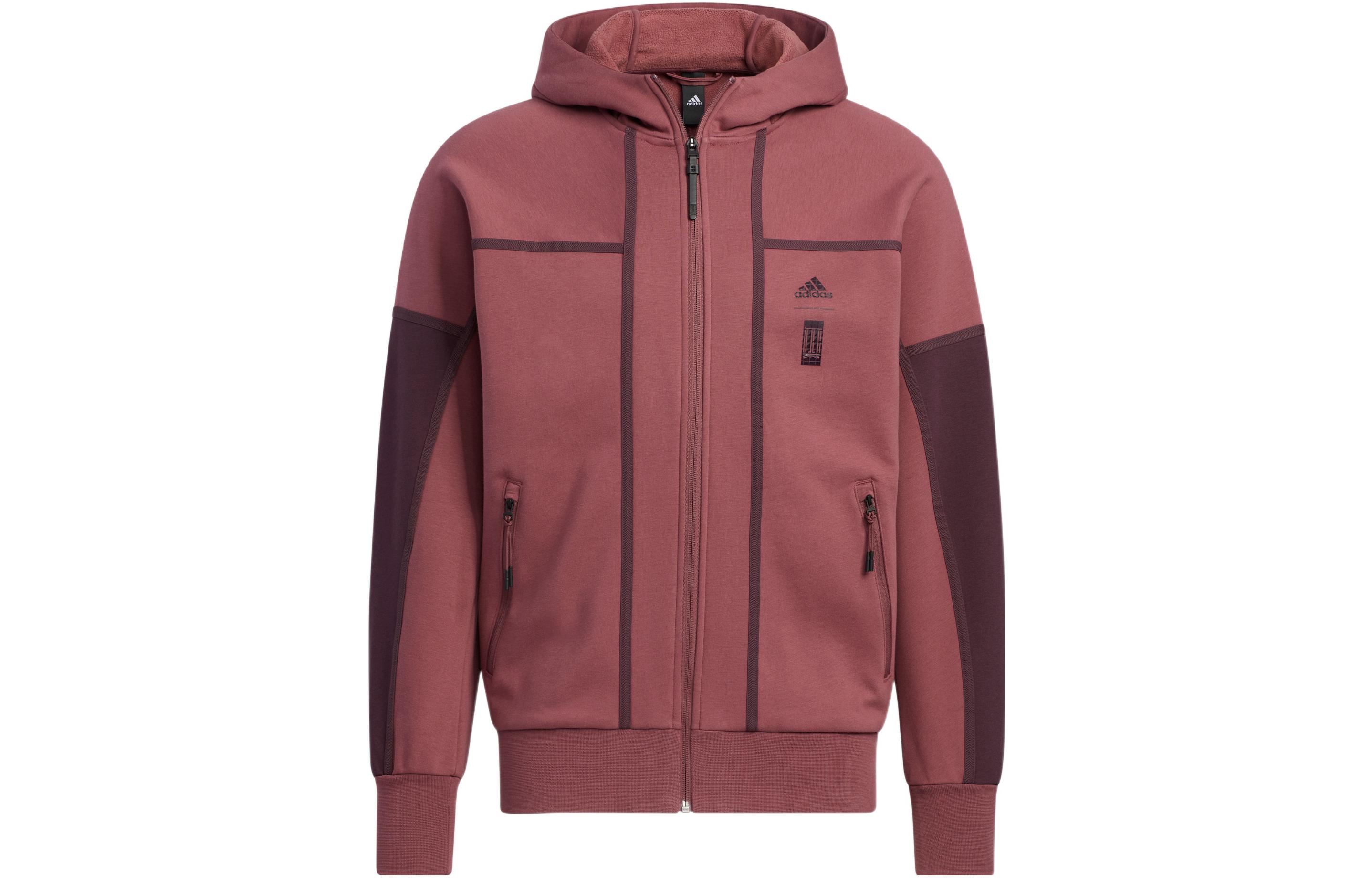 adidas Red Brown Logo Zip-Up Hooded Jacket with Graphic Print Design HN8975