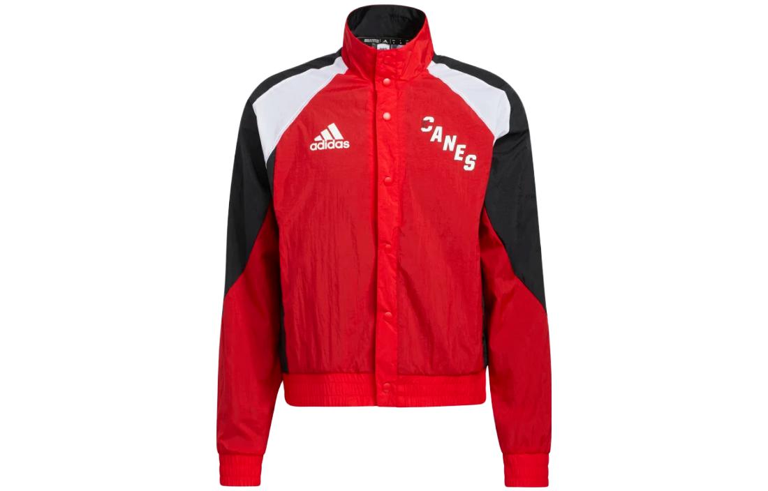 adidas Red Color-Block Logo Print Moto Jacket with Stand Collar HM3108