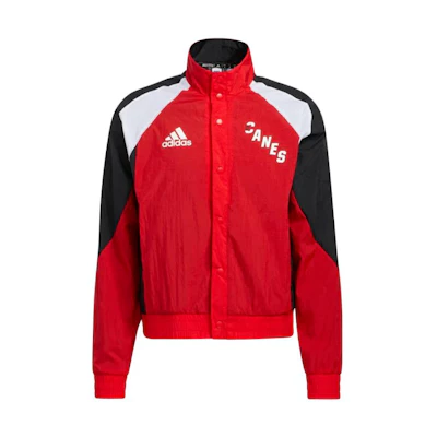 adidas Red Color-Block Logo Print Moto Jacket with Stand Collar HM3108