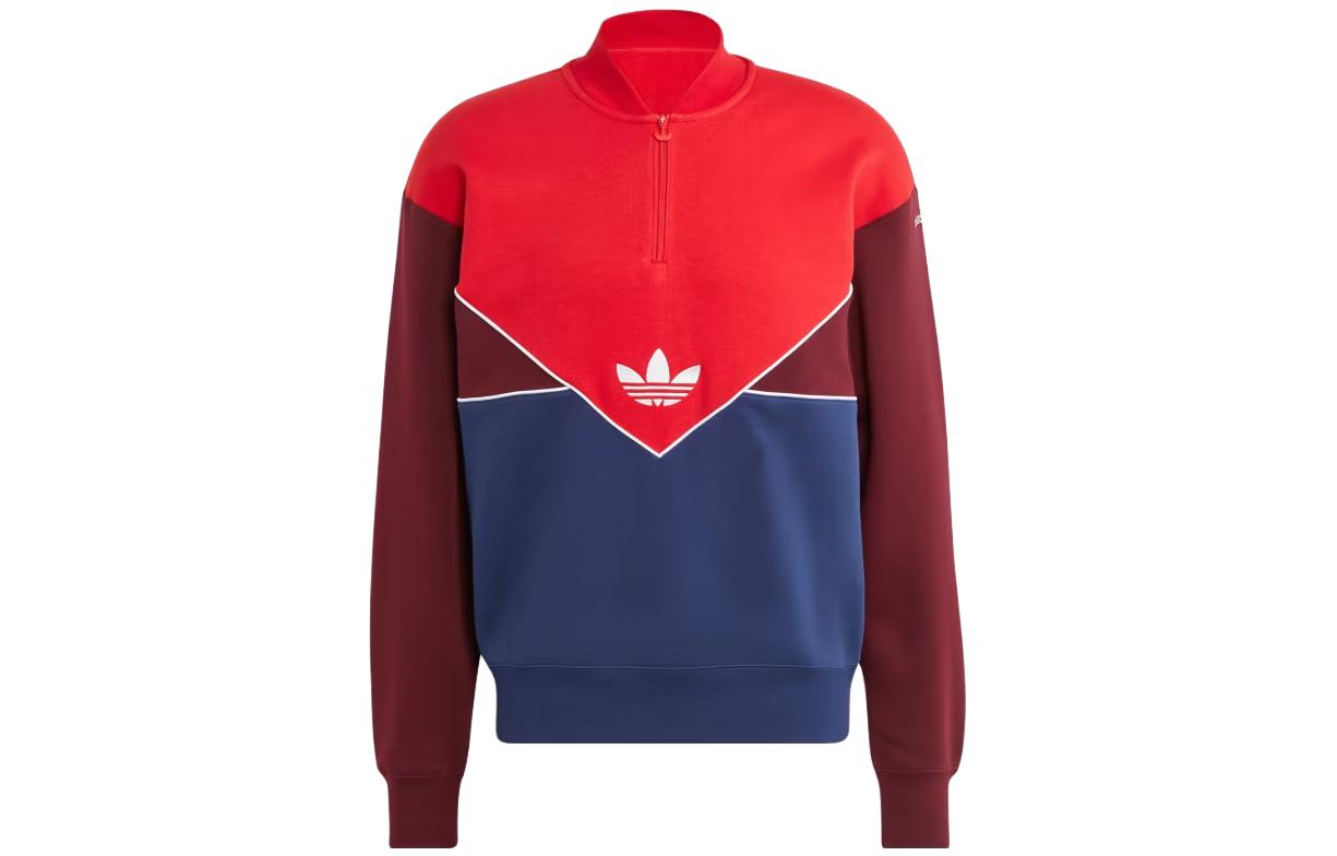 adidas Red Colorblock Logo Print Oversized Long Sleeve Sweatshirt IM4417