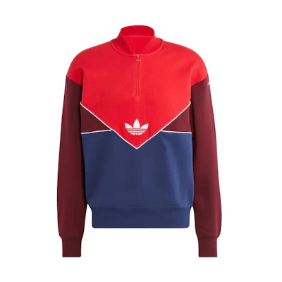 adidas Red Colorblock Logo Print Oversized Long Sleeve Sweatshirt IM4417