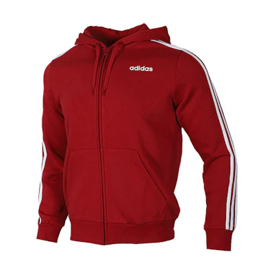 adidas Red Cotton Hoodie Jacket with Logo Print and Three-Stripe Detail FI0807
