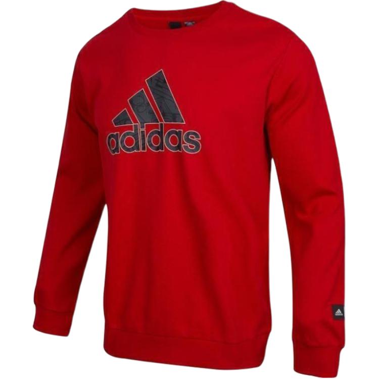 adidas Red Crewneck Printed Pullover Sweatshirt Long Sleeve JE1728