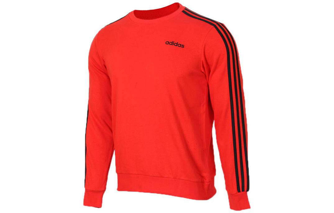 adidas Red Crewneck Sweatshirt with 3-Stripes Logo Print Casual Style DU0488