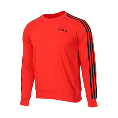 adidas Red Crewneck Sweatshirt with 3-Stripes Logo Print Casual Style DU0488
