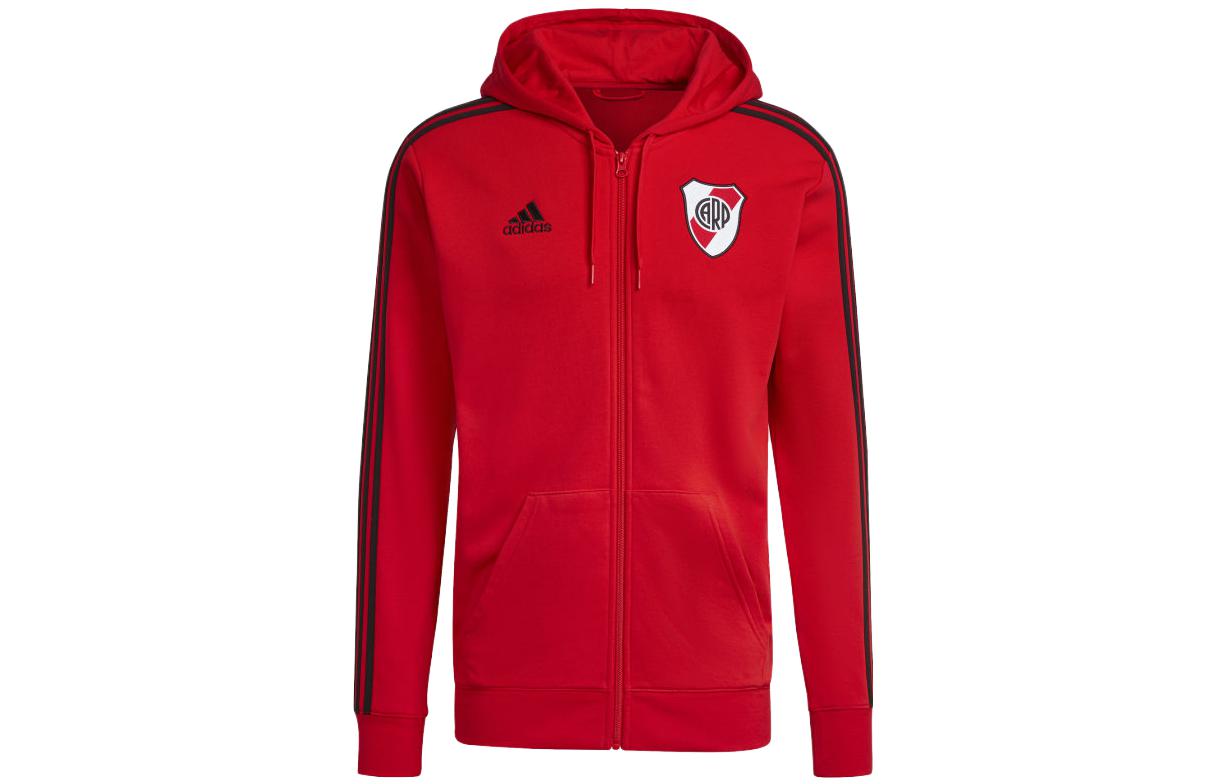 adidas Red Full-Zip Hoodie with Solid Stripes Design HC1106-600