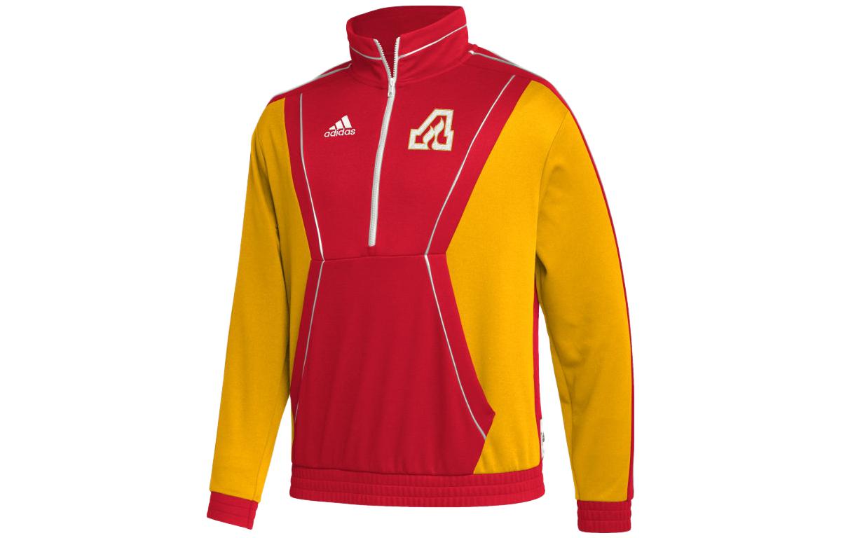 adidas Red Half-Zip Pullover Sweatshirt with Logo Embroidery HY3089